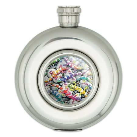 

Rainbow Colorful Geckos Lizards Round Stainless Steel 5oz Hip Drink Flask
