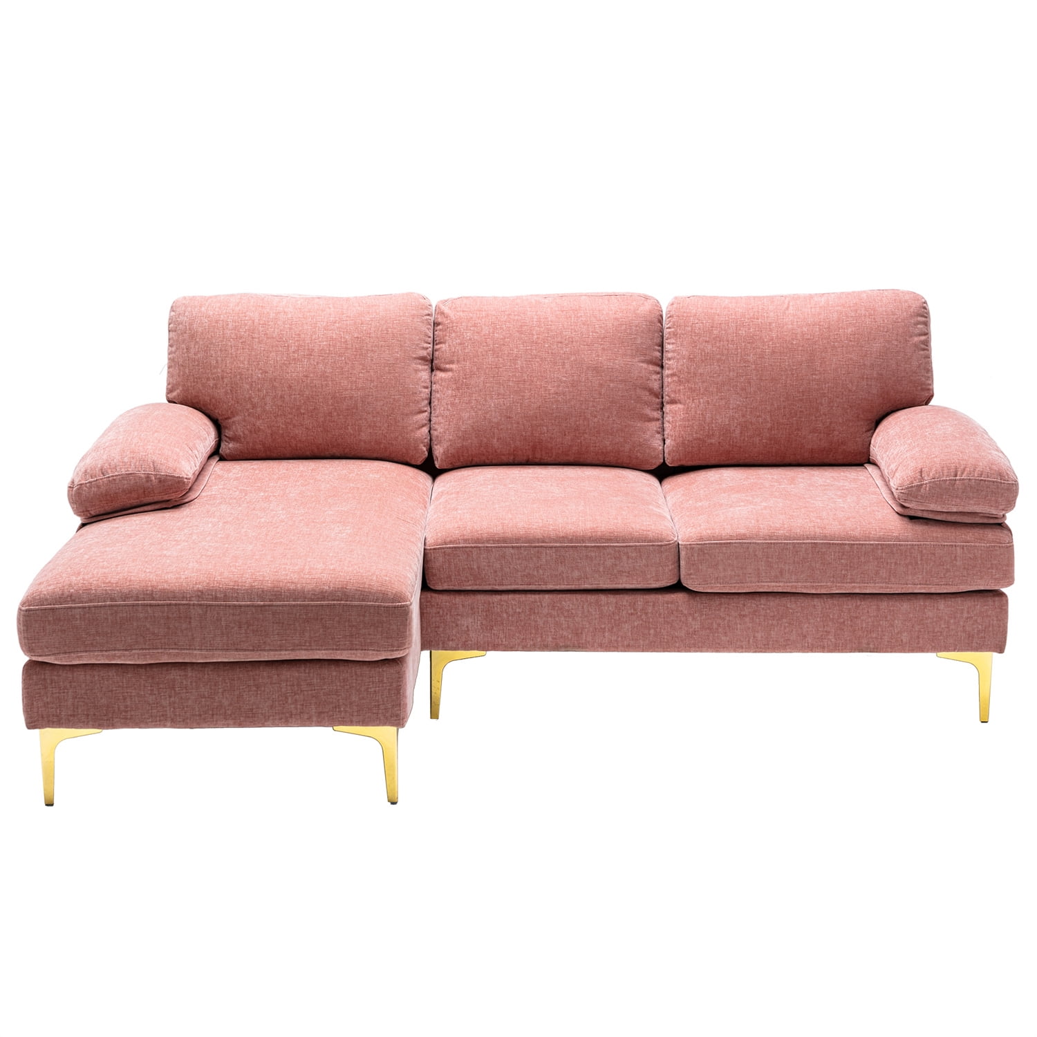 Pink Sectional Sofa, Modern Lshaped Couch with Chaise, Chennille