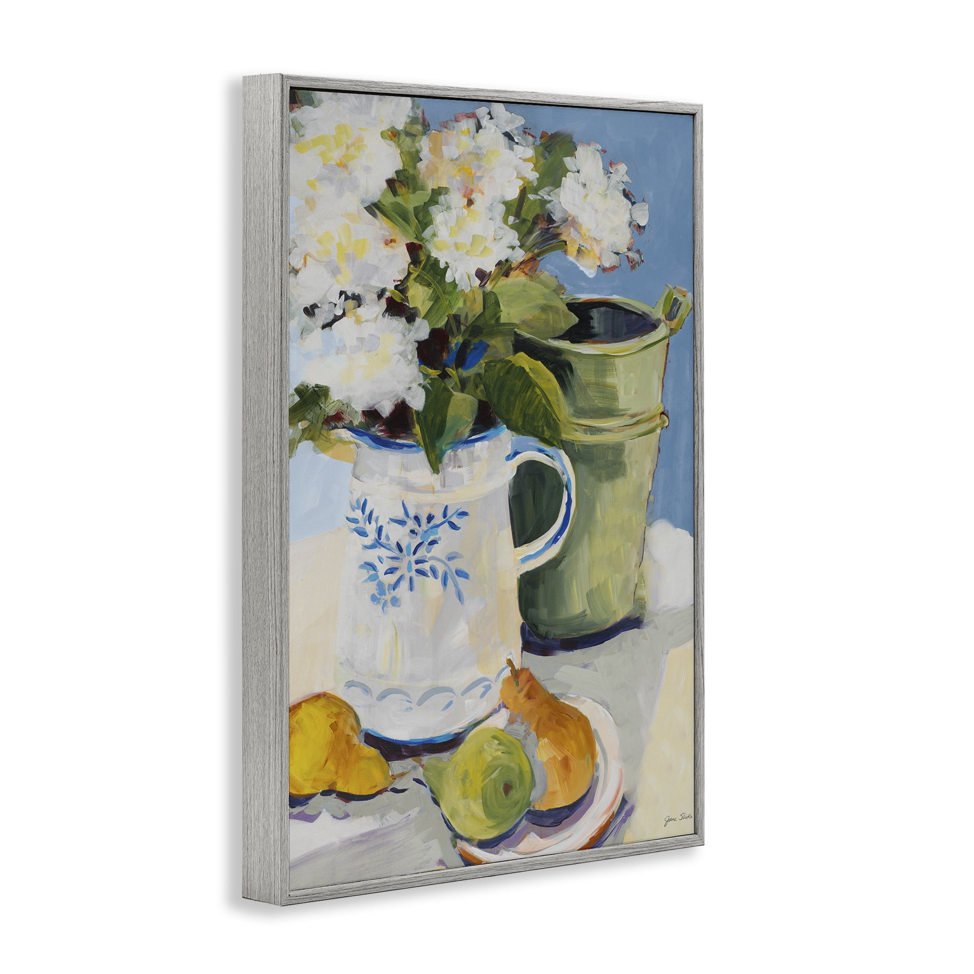 Stupell Industries Pitcher of Flowers Still Life Gray Framed Giclee Art, design by Jane Slivka