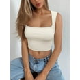 thumbnail image 5 of FEORJGP Women Crop Tank Tops Laides Slim Basic Vest Low Cut Camisole Solid Color U Neck Blouses Sleeveless Shirt Fashion Cool Summer Aesthetic Clothes for Streetwear, 5 of 7