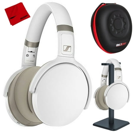 Sennheiser 508387 HD 450BT Wireless Around Ear Headphones with Bluetooth 5.0, White Bundle with Deco Gear Pro Audio Headphone Stand, Hard Body Pro Headphone Case and Microfiber Cleaning