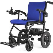 DeerPlanet Foldable Electric Wheelchair for Adults Seniors, 30 Lbs Lightweight All Terrain with Removable Battery, Liftable Armrest, Airline Approved, Blue
