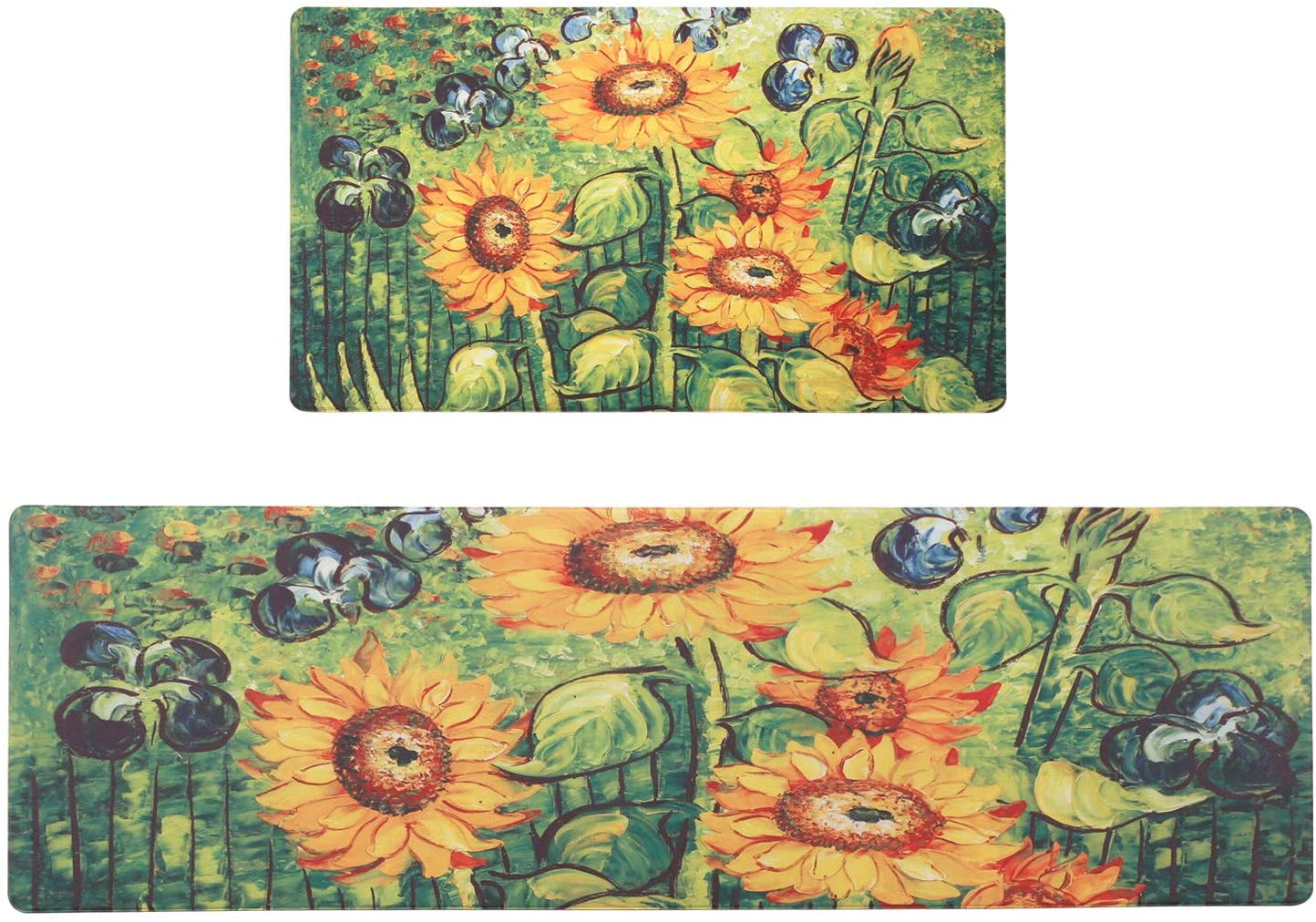 SUN-Shine Sunflowers Kitchen Rugs and Mats 2 Pieces,Blue Wood Board Decorative Carpet Floor Mat for Home Area Runner Non Slip Doormat SUN-Shine Sunflowers Kitchen Rugs and Mats 2 Pieces,Blue Wood Board Decorative Carpet Floor Mat for Home Area Runner Non Slip Doormat
