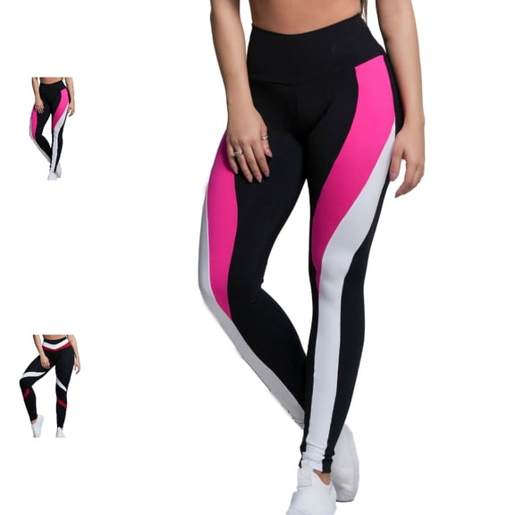 GPOECD Women Leggings Color Block Printed Stretchy High Waisted Slim Fit Dance Yoga Pants for Women Ankle Length,Hot Pink,S