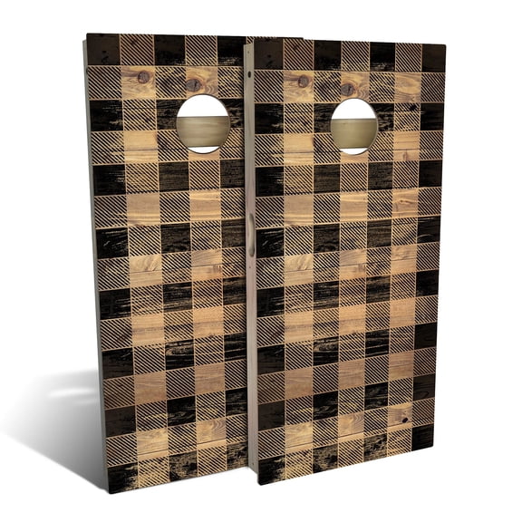 Skip's Garage | Black Checkered Cornhole Board Set | Includes Boards & Bags | Choose Your Size & Accessories