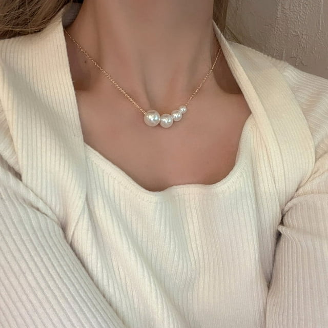 Collier Ras-du-Cou Tendance pour Mariage et Fête, Perles Vintage, pour Femmes, Élégant, Blanc, Imitation Cœur, Colliers de Perles, X278