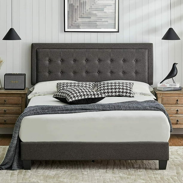 CINAK Full Bed Frame Upholstered Platform Bed with Adjustable Headboard