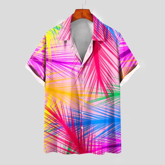 Mefallenssiah Mode Hommes Confortable Impression Manches Courtes Col Chemise Chemisier