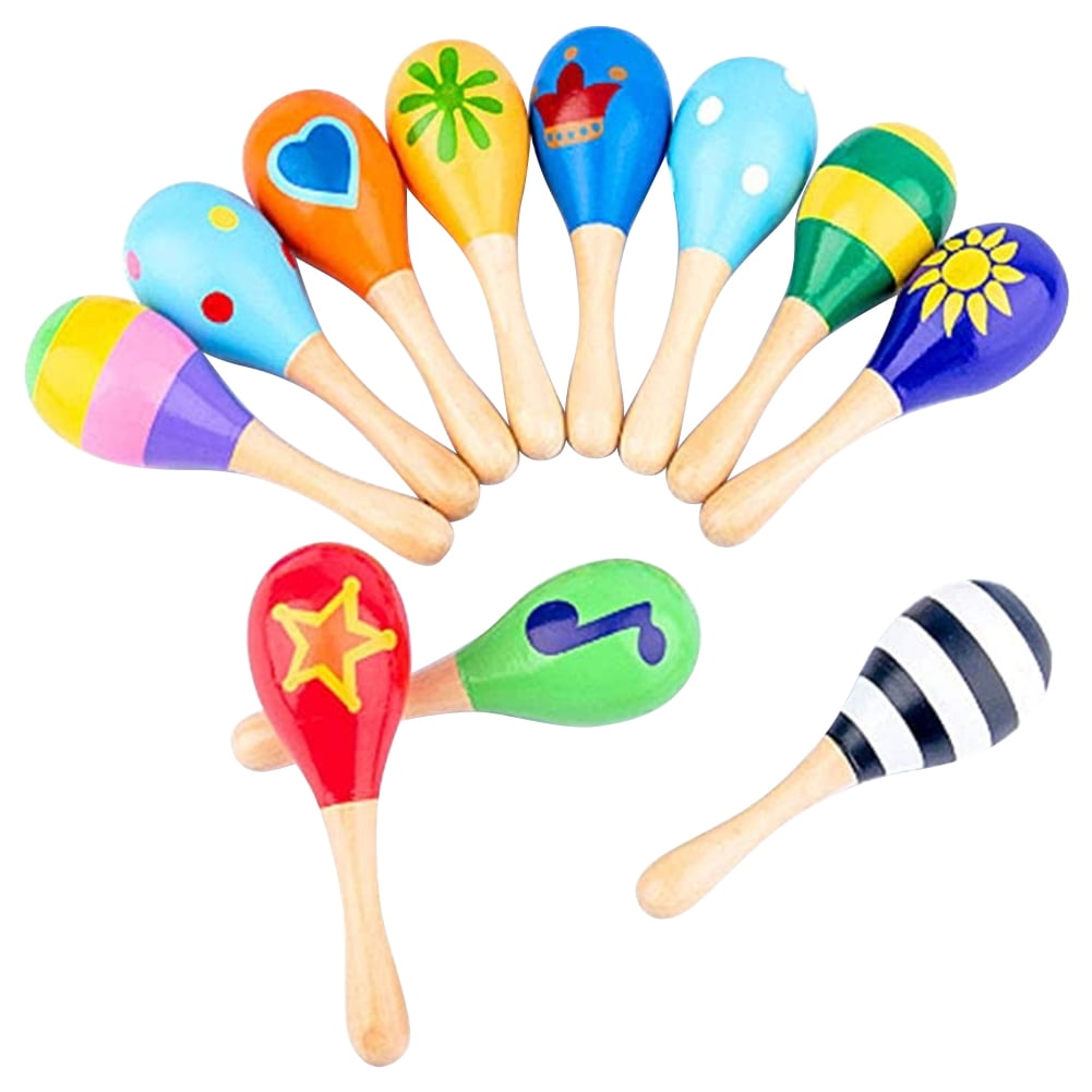RUSR Toddlers Wood Sand Hammer Maraca Rattles Color Listening Develop