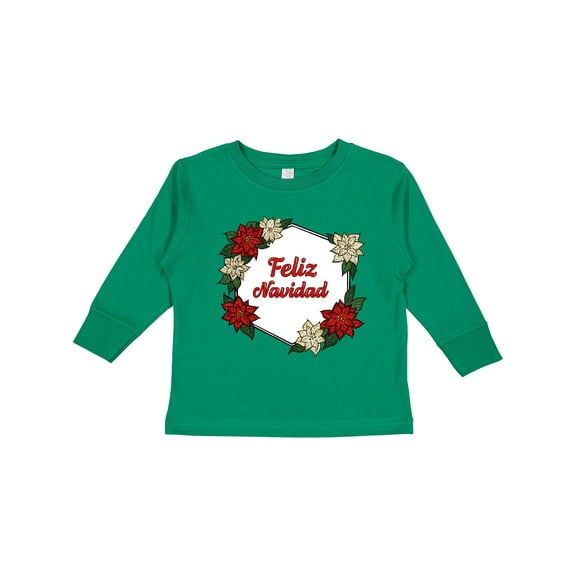 Inktastic Feliz Navidad Poinsettia Boys or Girls Long Sleeve Toddler T-Shirt