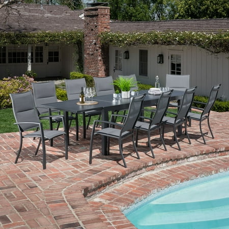 Hanover Naples 11-Piece Outdoor Dining Set, Gray, NAPDN11PCHB-GRY