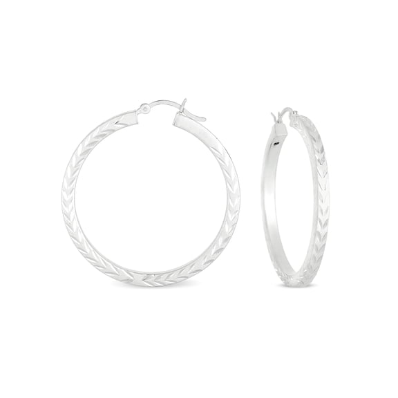 Diamond Cut Sterling Silver Hoop Earrings