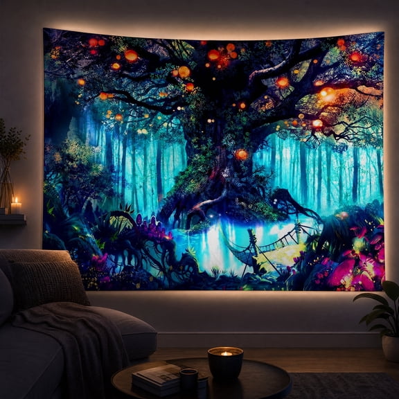 1 Pcs UV Reactive Blacklight Poster Tapestry, Galaxy Tree of Life Tapestry, Colorful Blacklight Tapestry, Aesthetic Tapestry for Bedroom, Multi Purpose Wall Tapestry for Room Und Ceiling Home Decor