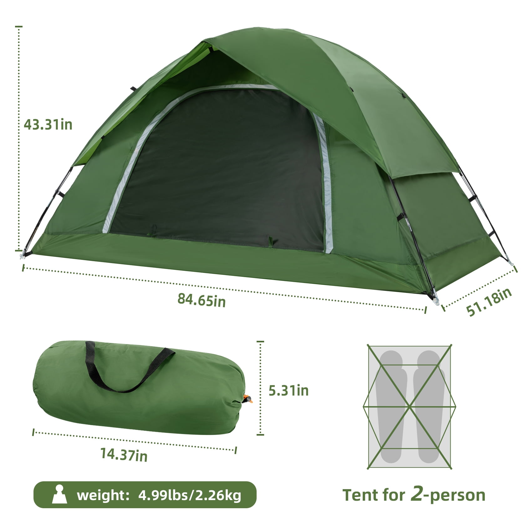 Croosse Camping Tent for 2 Person - Lightweight Two Person Tents with Rainfly for Camping, Hiking, Backpacking