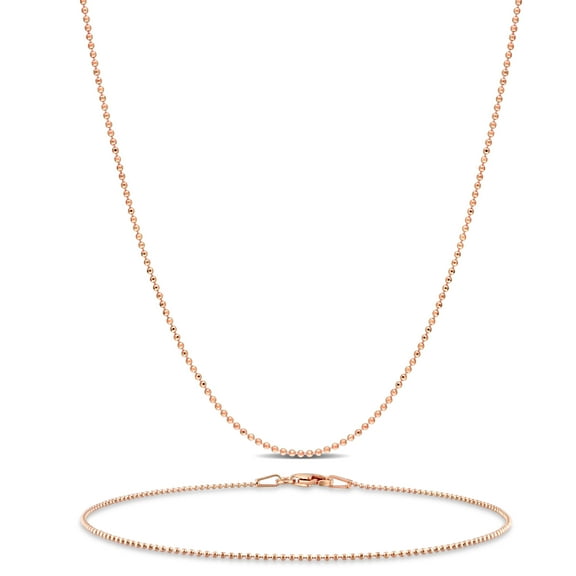 Everly Women's Rose Silver 1mm Ball Chain Necklace and Anklet Set - 16 in 9 in