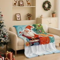 Christmas Flannel Blanket, Soft Throw Blanket for Sofa Bed, Holiday Themed Plush Lightweight Blanket for Winter Gift, Home Decor(U)