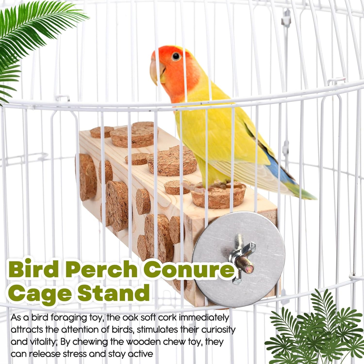 Bird Chew Toy Wooden Foraging Toys for Birds Parrot Cork Stopper Toys Woodpecker Feeding Toy for Parrots, Parakeets, Conures, Budgies, Finches, Cockatiels