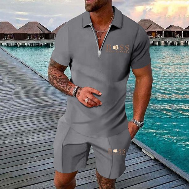 WILLBEST Conjunto Deportivo de Verano para Hombre, con Estampado de Letras Europeas, Informal, Holgado y Cómodo, de Manga Corta y Pantalones Cortos Deportivos con Bolsillo.