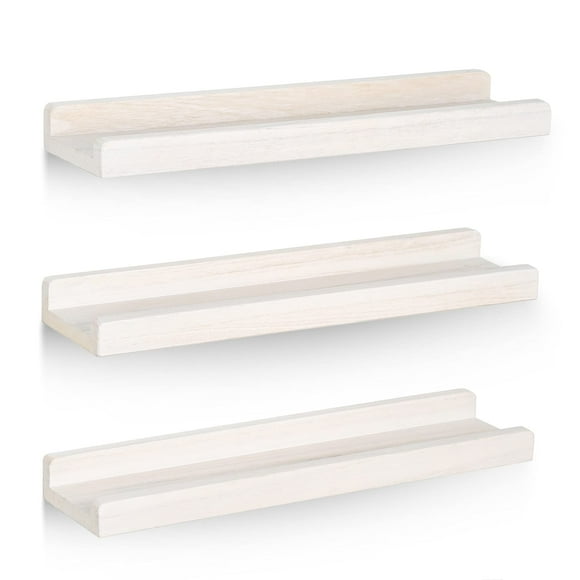 Emfogo Étagères à Rebords Flottants, Ensemble de 3 Étagères Murales en Bois Rustique pour Rangement et Présentation, 16,9 Po, Blanc Vintage