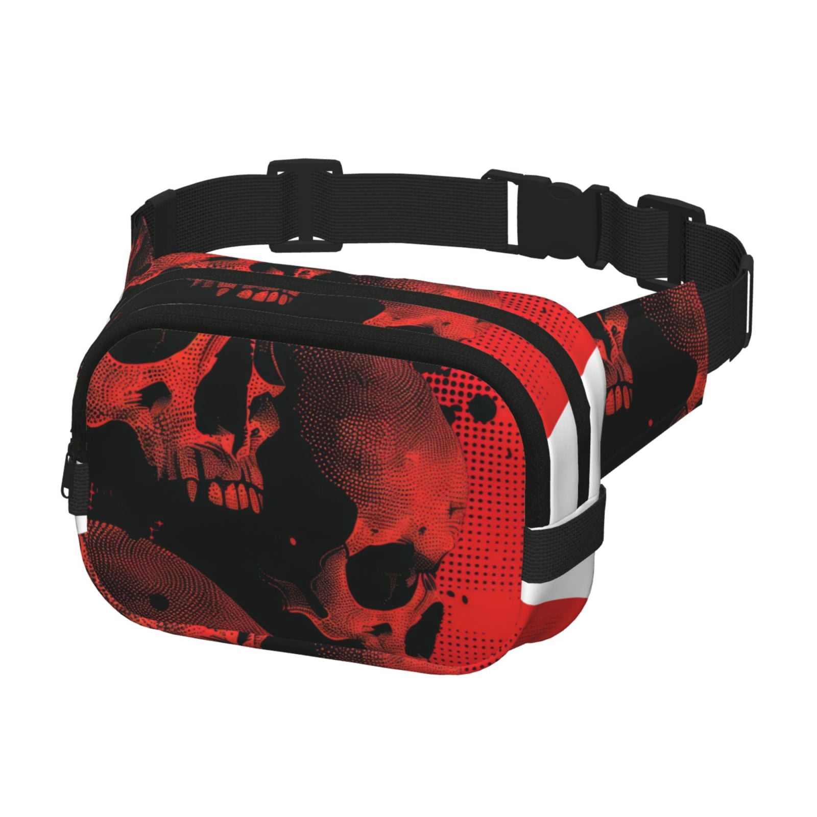 Kuqiui Red And Black Abstract Skull Print Fanny Packs for Women Cross Body Waist Bag Fashionable Fanny Pack Designer Workout Hiking Waist Pack Running Travel Gym