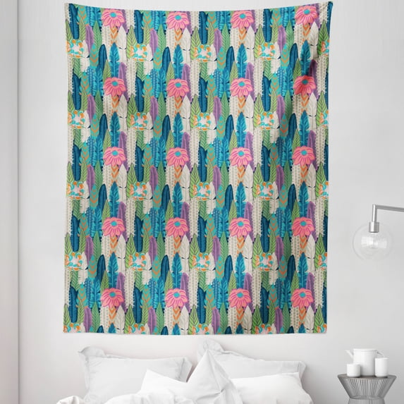 Cactus Tapestry, Pastel Succulents Flowers with Exotic Branches Palm Leaf Coconut Boho Rainforest, Fabric Wall Hanging Decor for Bedroom Living Room Dorm, 5 Sizes, Multicolor, by Ambesonne