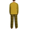 thumbnail image 7 of Mens 2 Piece Pajamas Set Comfy Loungewear Pjs Sleepwear Long Sleeve Crew Neck Top and Wide Leg Bottom Plaid Pants (S, Yellow), 7 of 7