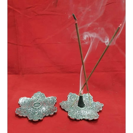 diollo Silver Antique Finish Flower Design Incense Stick Holder/Burner Very Beautifully Carved Pair Gift for Home, Office Decor