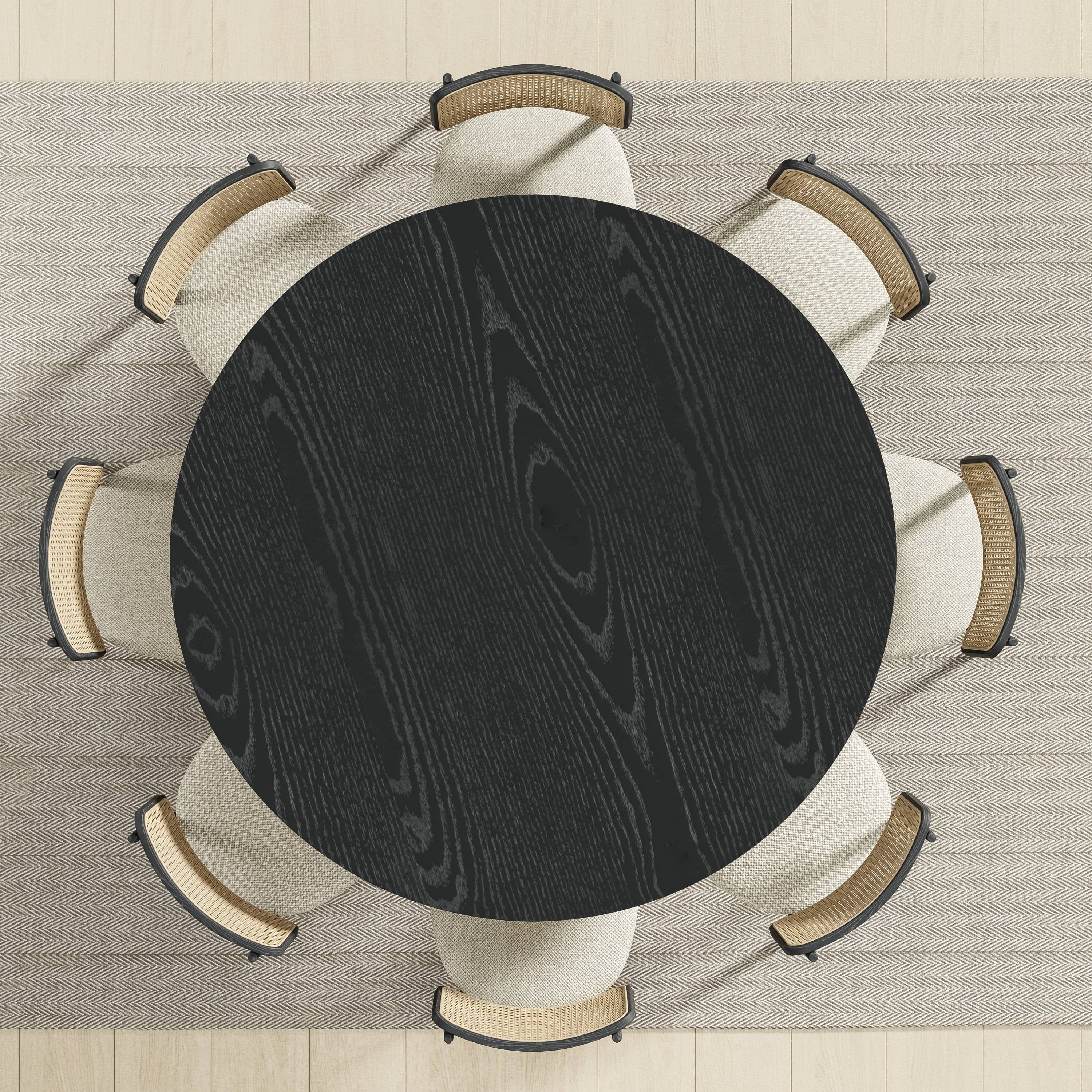 MAYEERTY 60" Round Dining Tables, Mid-Century Dining Table for Dining Room Kitchen, Black