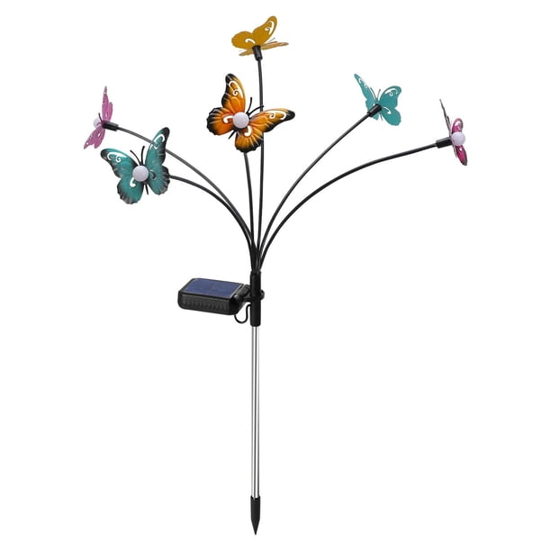 Lámpara de mariposa que se mece con el viento, luces solares LED para jardín, patio y jardín. Luz cálida 6 cabezas