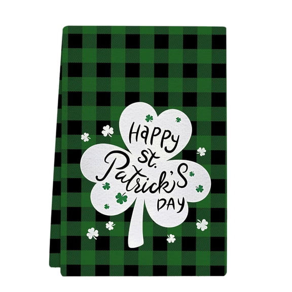 St. Patrick's Day Shamrock & Plaid Themed Towel, 17.7x26in Irish Lucky Decorative Hand Towel Decor for Kitchen Bathroom Gifts
