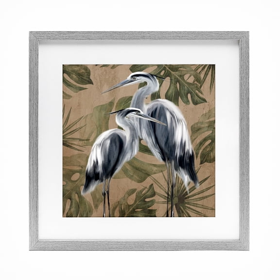 Stupell Industries Coastal Two Herons over Tropical Leaves Gray Framed Print Under Glass, 16 x 16, by Kim Allen