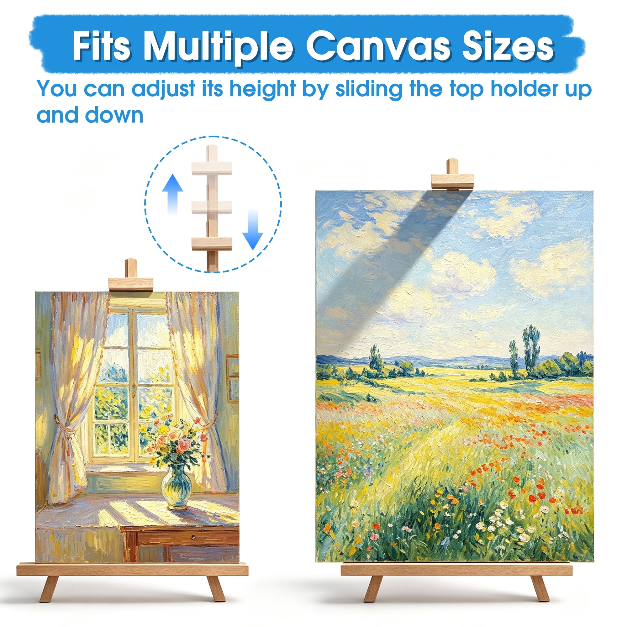 Adjustable Tabletop Wood Easel, Foldable Desktop Art Easel Stand for 12‑27" Canvas, Painting & Display for Artists Beginners