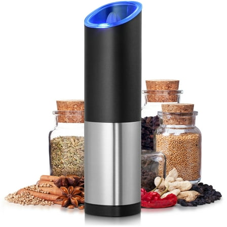 Spice Grinder Electric 1 Pc, Salt Pepper Automatic Gravity Mill, Black & Silver by Mata1