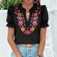 thumbnail image 4 of Vestidos Casuales Para Mujer, Blusas De Mujer De Moda Suéter de manga corta con cuello en V y bordado de lino sintético para mujer, top de moda, 4 of 5