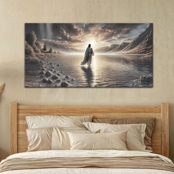 Jesus Walking on Water HD Canvas Wall Art - Bible Verse Inspired Christian Religious Decor | Fade-Resistant Inspirational Print | Perfect for Home, Church, Office & Prayer Room