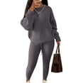 thumbnail image 2 of Womens Plus Size Pajama Set 2 Piece Long Sleeve Ribbed Lounge Sleepwear Knitted Set Dark Gray XXXL, 2 of 6