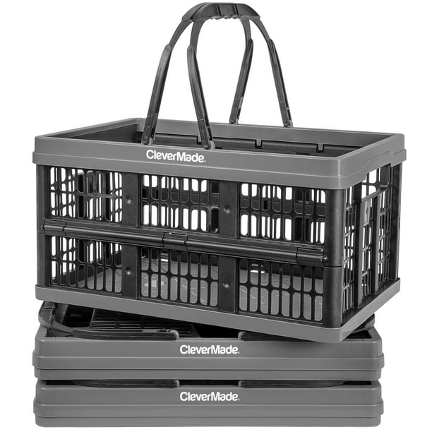 CleverMade Collapsible Shopping Basket with Handles, 16L Charcoal, 3