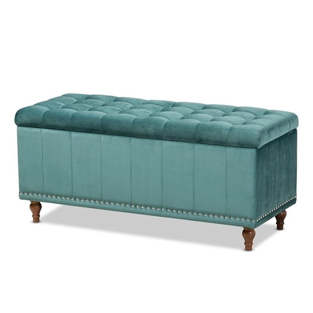 Baxton Studio Kaylee Banc Ottoman de Rangement Rembourré en Velours Bleu Sarcelle