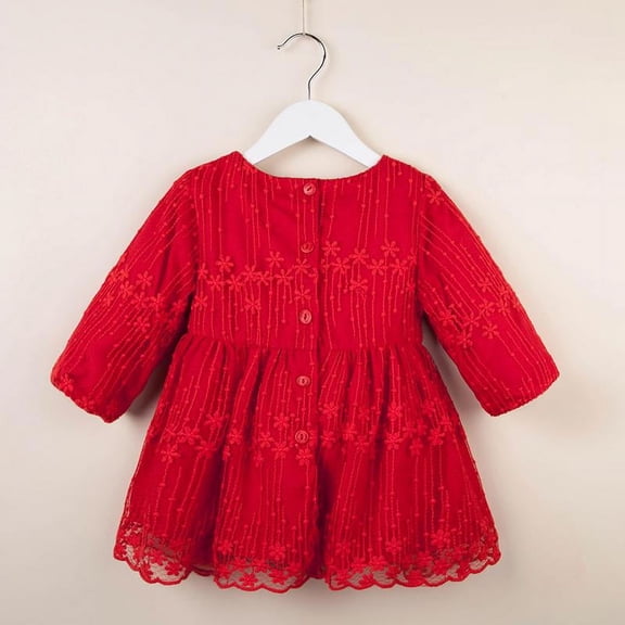 CradlePlanet Baby Toddler Girl Party, Birthday, Christmas Red Long Sleeve Red Dress