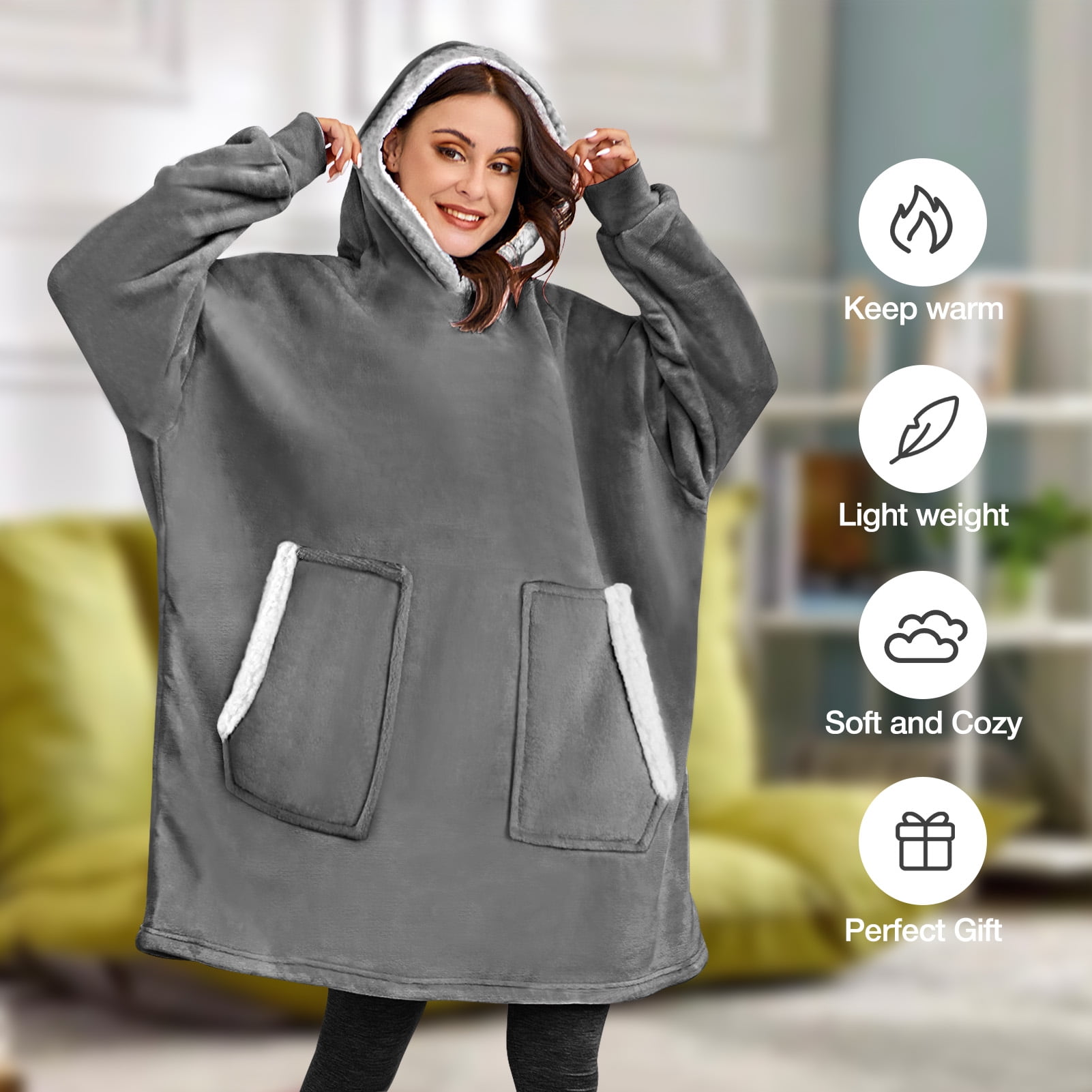Wearable Blanket Hoodie, Comfy Oversized Flannel Blanket Hoodie for Adults  - Lifewit – Lifewitstore