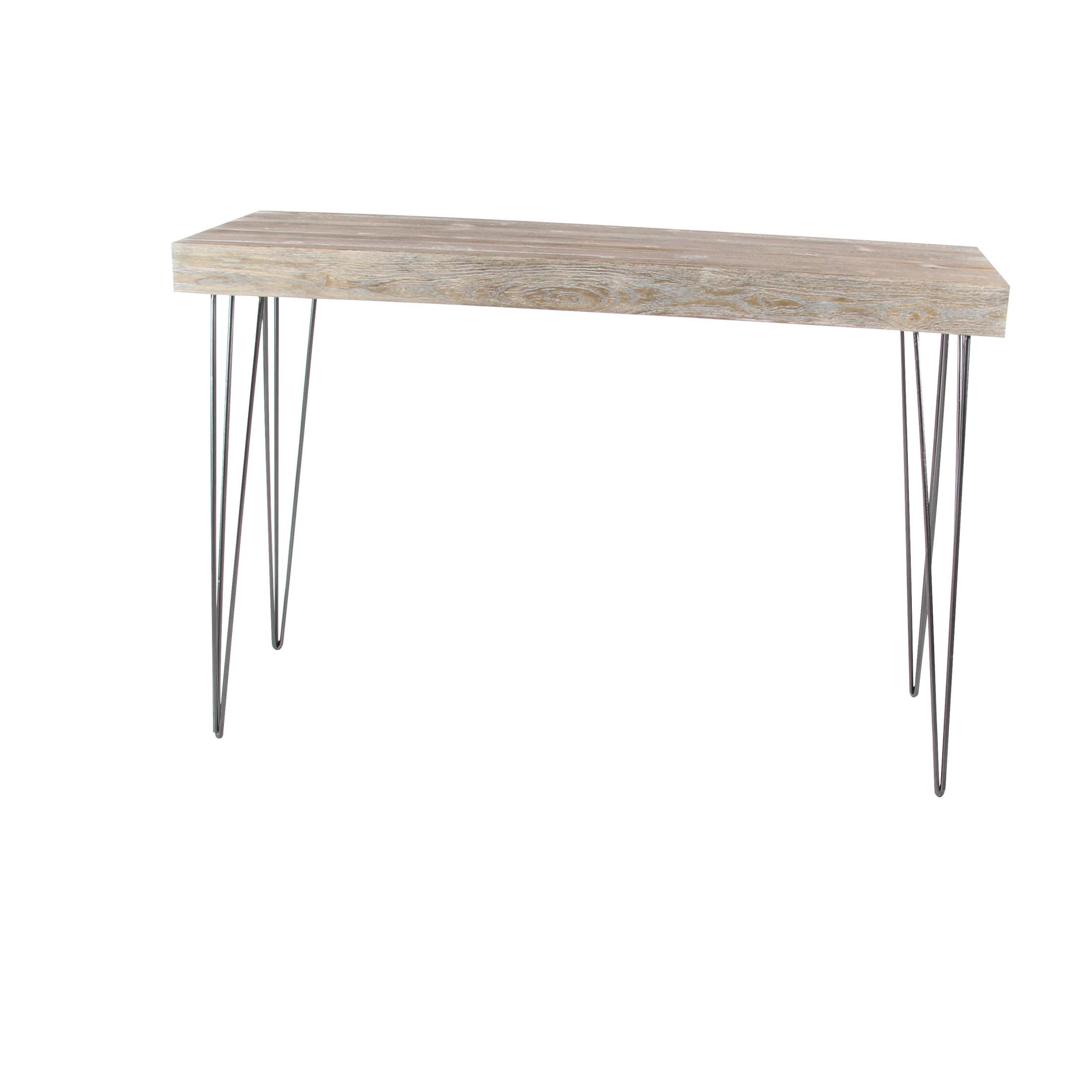 DecMode 47" x 31" Brown Wood Rectangular Console Table with Black Metal Hairpin Legs, 1-Piece