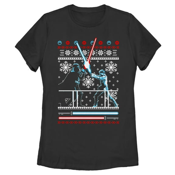 Women's Star Wars Ugly Christmas Duel  Graphic Tee Black Medium