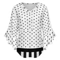 thumbnail image 5 of Black Polka Dots And Stripes Women's V-Neck Blouse With 3/4 Ruffled Bell Sleeves Casual Top Ladies Blouses, 5 of 7