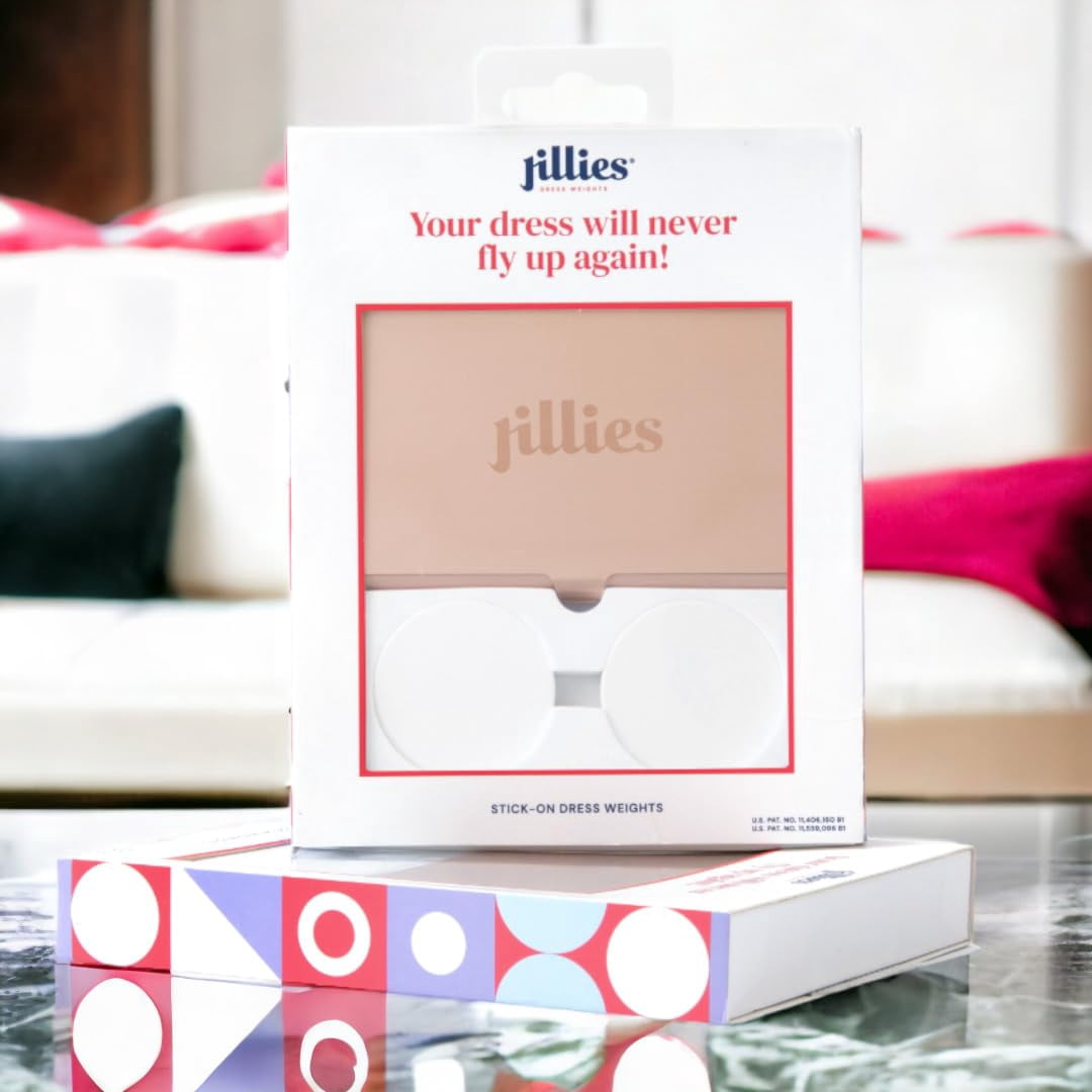 Jillies Dress Weights | Dress Weights for Hem Reusable | Stick On Adhesive Skirt Weights for Wind | 4 Weights with Carrying Case, White
