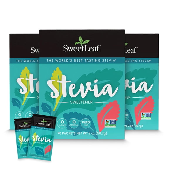 SweetLeaf Stevia Powder Packets GGA1 - Zero Calorie Sweetener with Stevia Leaf Extract, No Artificial Sweetener Additive, Sugar Free, Keto Friendly, Non GMO, Gluten Free - 70 Packets (Pack of 3)