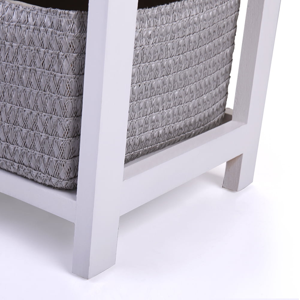 3-Tier Nightstand Wood End Table with 4 Wicker Rattan Drawers Storage Shelf Bedside Table for Home, White 3-Tier Nightstand Wood End Table with 4 Wicker Rattan Drawers Storage Shelf Bedside Table for Home, White