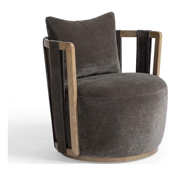 Pemberly Row Contemporary Chocolate Brown Upcycled Fabric Swivel Chair