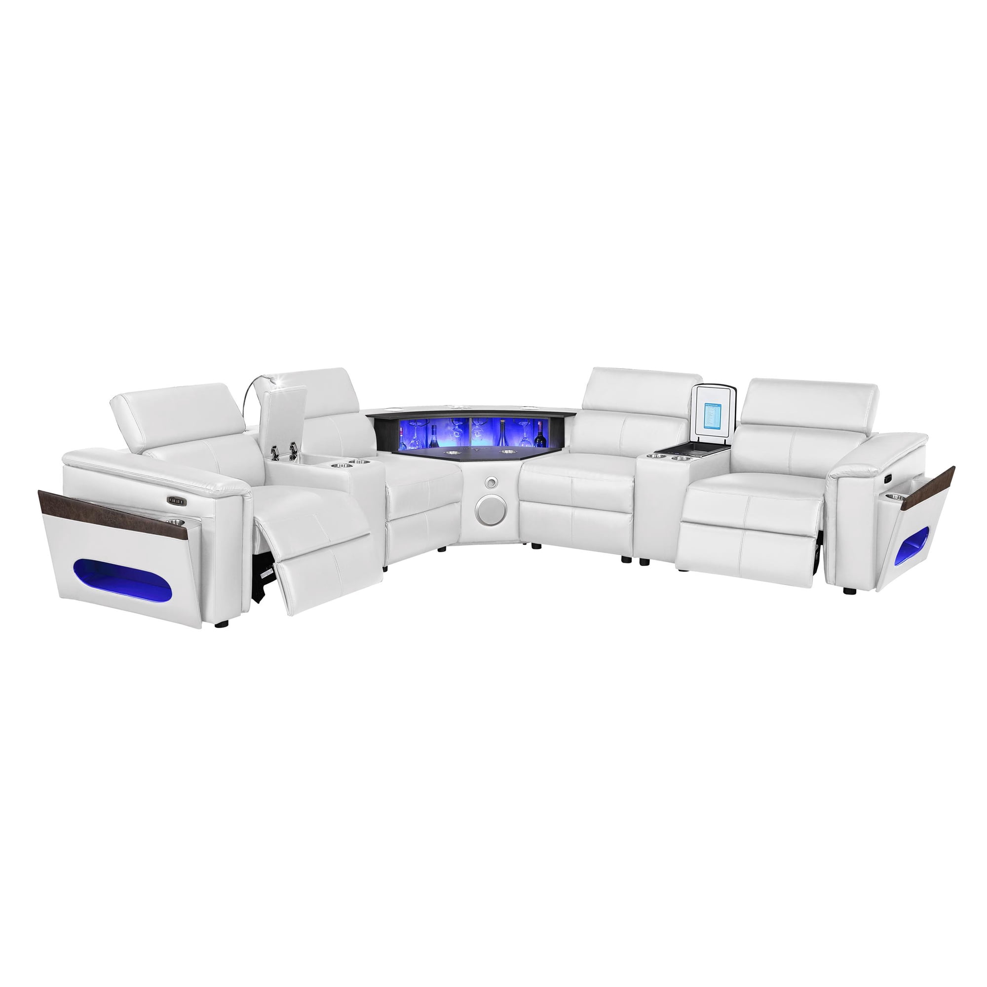 Sectional with 2 Consoles with Reading Light and Fridge-White