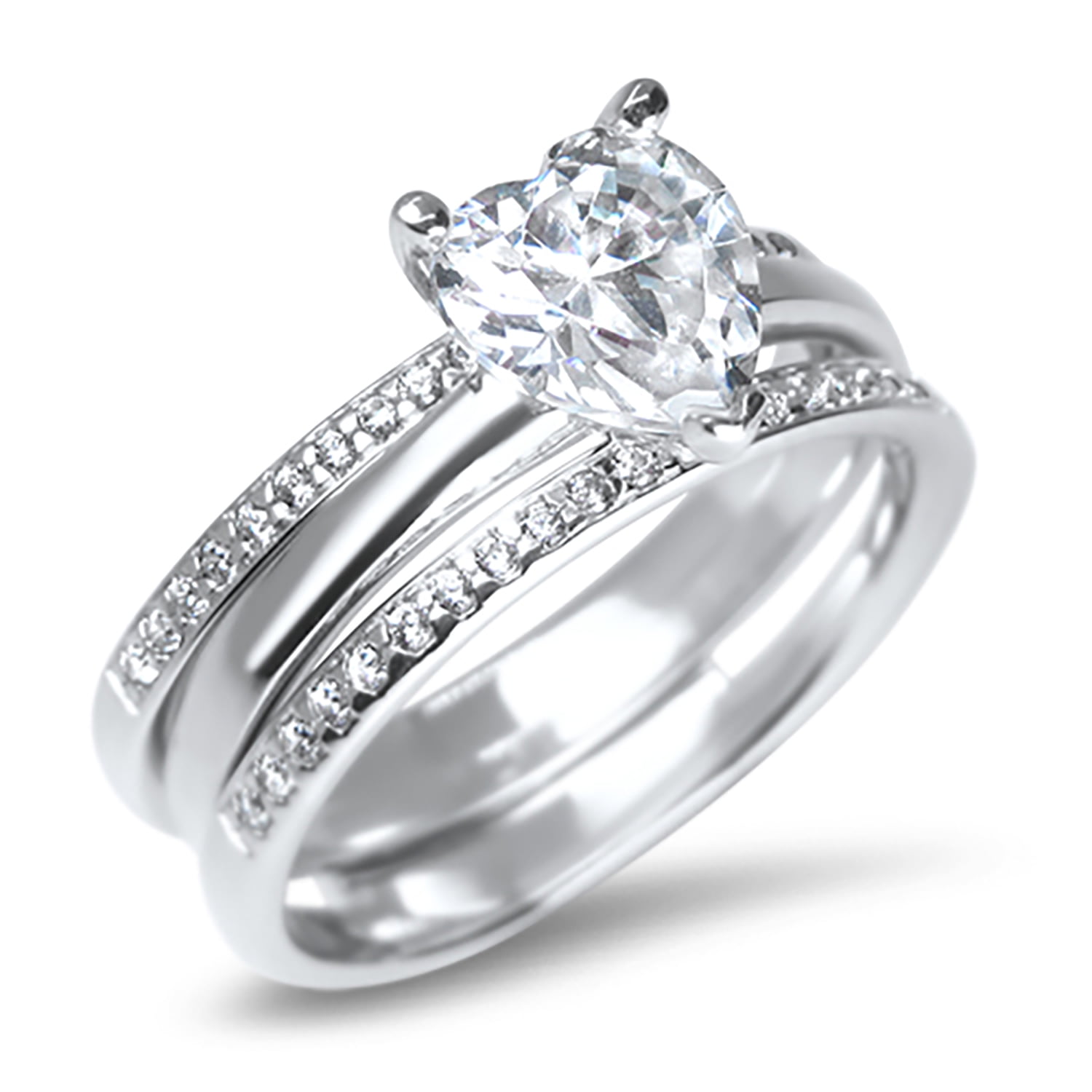 LaRaso Co White CZ Engagement Wedding Ring Set with Guard in Sterling Silver for Women Size 10