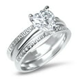 thumbnail image 3 of LaRaso Co White CZ Engagement Wedding Ring Set with Guard in Sterling Silver for Women Size 7, 3 of 6
